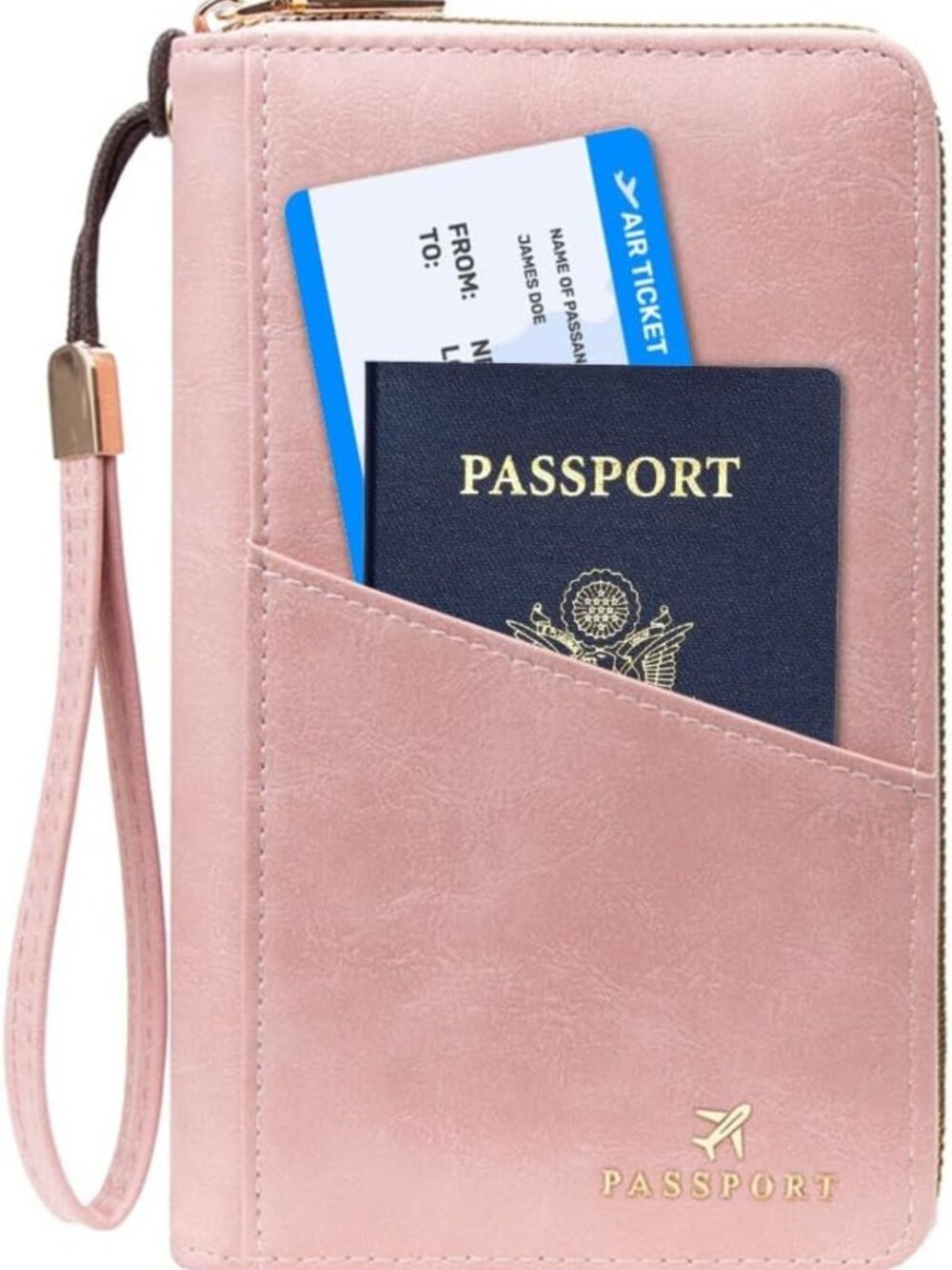 Travel Passport Holder with RFID Protection, Zipper Case, Wallet & Cover - Pink